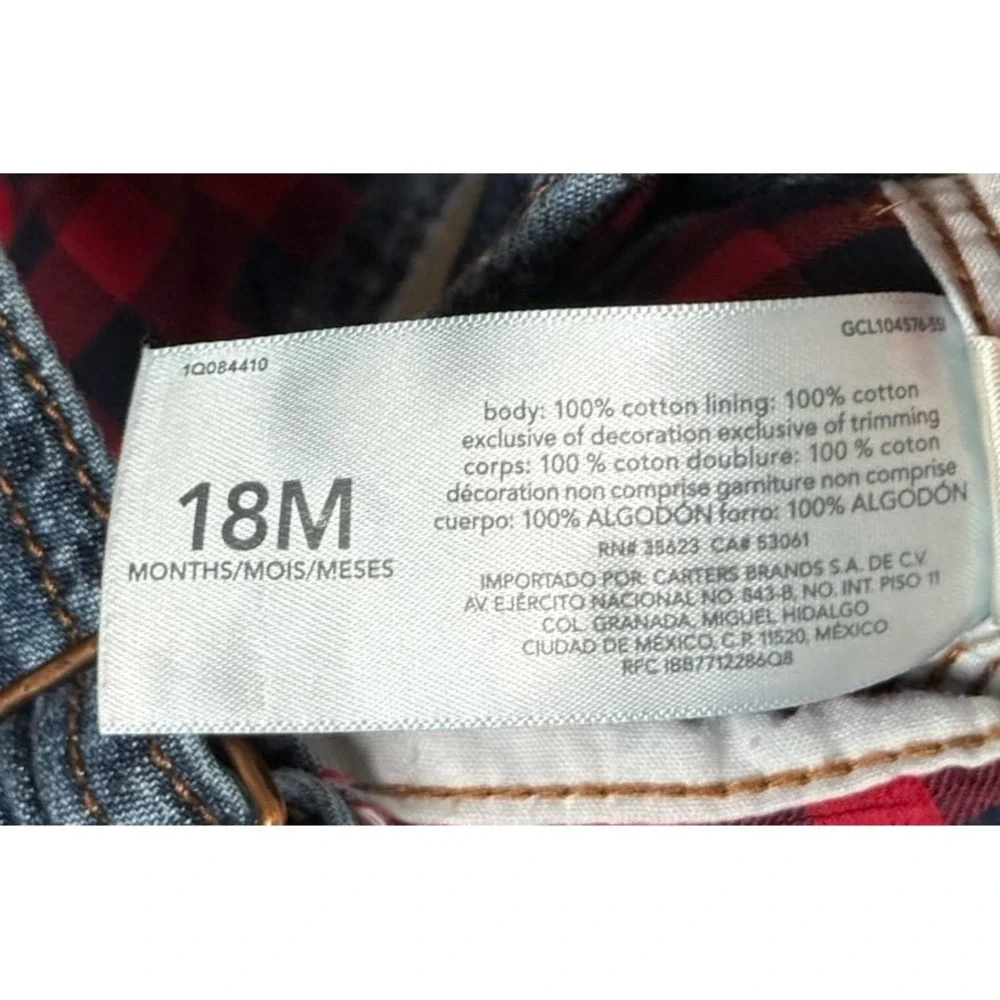OshKosh B'Gosh 18M Plaid Lined Denim Bib Overalls Toddler Classic‎ Carpenter EUC